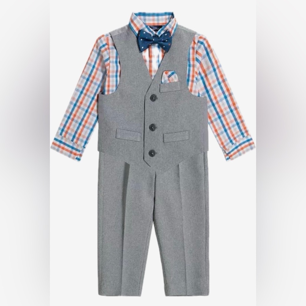 Nautica Baby Boys Heather Poplin Vest, Shirt and Dress Pants, 4 Piece Suit Set
